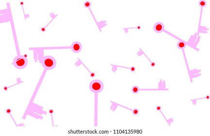 Many Light Pink and Red Keys of Different Size on White Background