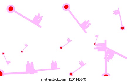 Many Light Pink and Red Keys of Different Size on White Background