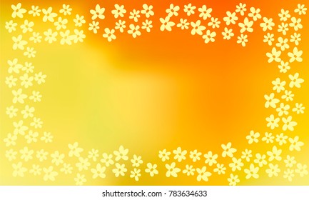Many Light Yellow Flowers of Different Size on Orange Gradient Background