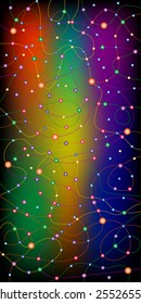 many lines and dots on a gradient coloured background