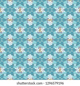 Many little vector floral seamless pattern in ditsy style. Seamless floral pattern in blue, gray and beige colors.