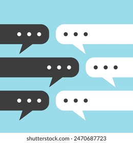 Many messages, speech bubbles. Chatting, communication, discussion, social media, teamwork, brainstorming, feedback and customer support concept. Flat design. EPS 8 vector illustration