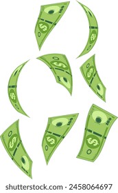 Many money bills falling down illustration