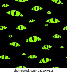 Many monster eyes on black background, seamless pattern