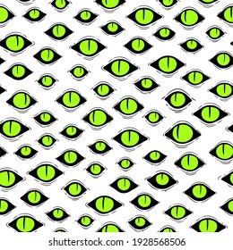 Many monster eyes on white background, seamless pattern