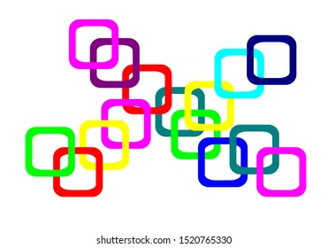 many multi colors square curve line on white background 