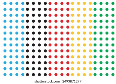 Many multicolored dots on white vector graphics.