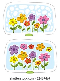 Many multi-colored flowers on a blue background a vector illustration