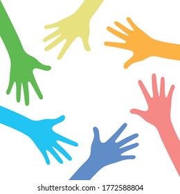 Many multi-colored hands on a white background - Vector
