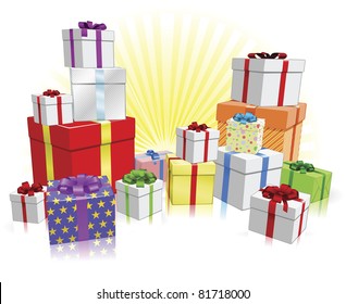 Many nicely wrapped presents for a celebration such as a Birthday or Christmas