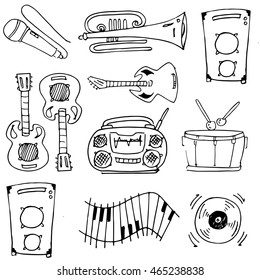 Many object music doodles vector art illustration