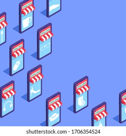 Many online shopping concepts have products for sale such as fashion, food, IT and consumer goods.Vector illustrator isometric for banner, poster and background.