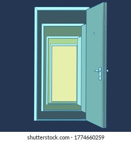 many open doors. Template. Pop art retro vector illustration kitsch vintage 50s 60s style