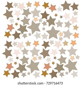 Many Orange, Brown and Grey Stars of Different Size and Opacity on White Background