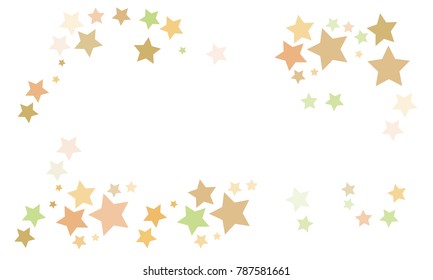 Many Orange, Brown, Pink and Green Stars  of Different Color Tone and Size on White Background