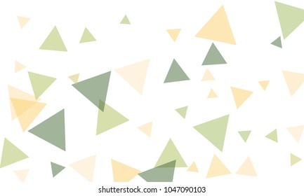 Many Orange, Green and Pink Triangles of Different Size on White Background