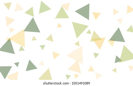 Many Orange, Green and Pink Triangles of Different Size on White Background