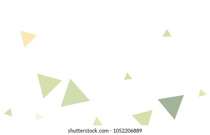 Many Orange, Green and Pink Triangles of Different Size on White Background