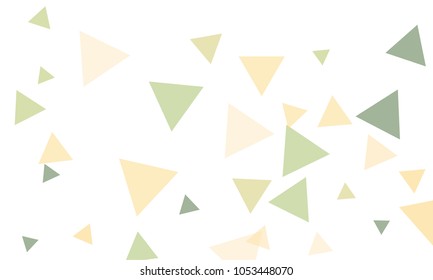 Many Orange, Green and Pink Triangles of Different Size on White Background