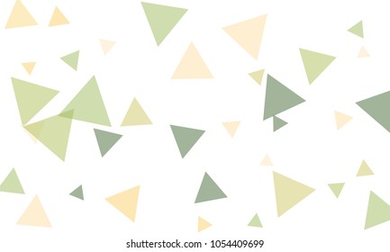 Many Orange, Green and Pink Triangles of Different Size on White Background