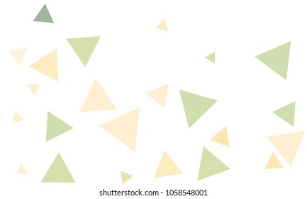 Many Orange, Green and Pink Triangles of Different Size on White Background