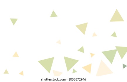 Many Orange, Green and Pink Triangles of Different Size on White Background