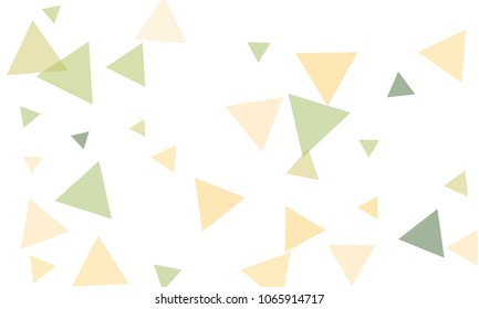 Many Orange, Green and Pink Triangles of Different Size on White Background