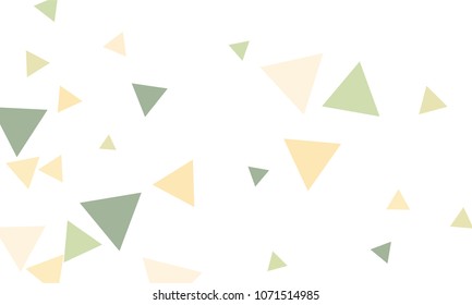 Many Orange, Green and Pink Triangles of Different Size on White Background