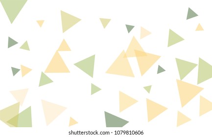 Many Orange, Green and Pink Triangles of Different Size on White Background