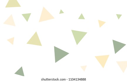 Many Orange, Green and Pink Triangles of Different Size on White Background