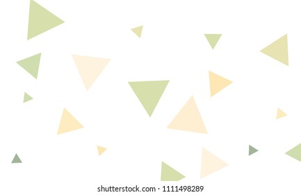 Many Orange, Green and Pink Triangles of Different Size on White Background