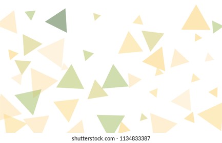 Many Orange, Green and Pink Triangles of Different Size on White Background