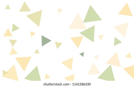 Many Orange, Green and Pink Triangles of Different Size on White Background