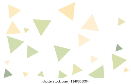 Many Orange, Green and Pink Triangles of Different Size on White Background