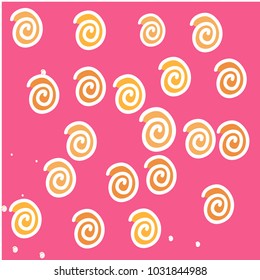 Many Orange and White Snails on Pink Background