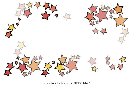 Many Orange, Yellow and Red Stars of Different Size and Opacity on White Background