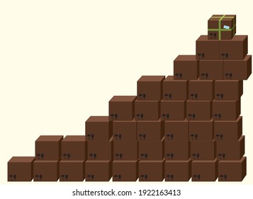 many ordinary parcels in the warehouse and one not like everyone else. different from others