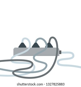 Many outlets to plug with the wires. Electrical socket. Household appliance at home. High voltage and current. The load on the system. Cartoon flat illustration