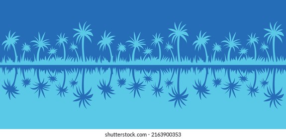 muchas palmeras a orillas de un embalse en verano