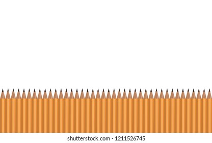 Many pencils lying in a row on a white background. Vector illustration EPS 10