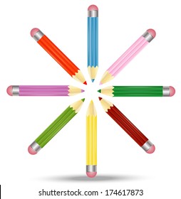 many pencils  are on a white background,  vector  illustration