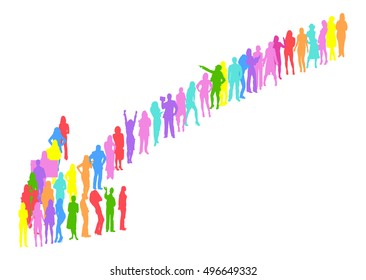 Muchas personas con una flecha hecha de siluetas vectoriales 