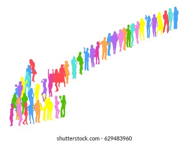 Muchas personas con una flecha hecha de siluetas vectoriales 