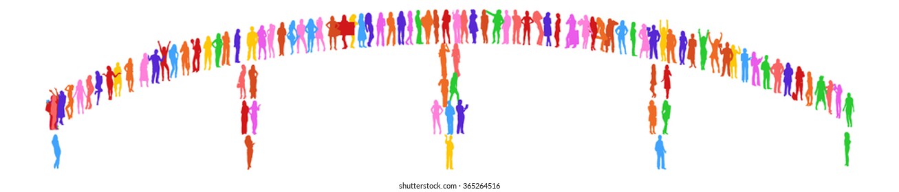 Many People Bridge made of Vector Silhouettes 