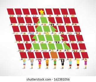 Many people with christmas message board vector design