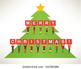 Many people with christmas message board vector design