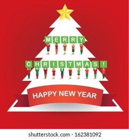 Many people with christmas message board vector design