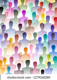 many people, crowd concept, color of inner world of each person, vector
