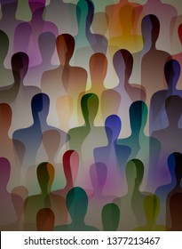 many people, crowd concept, color of inner world of each person, vector