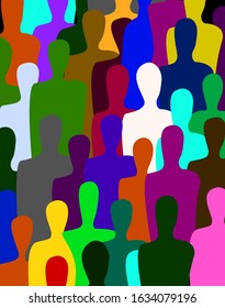 many people, crowd concept, color of inner world of each person, vector